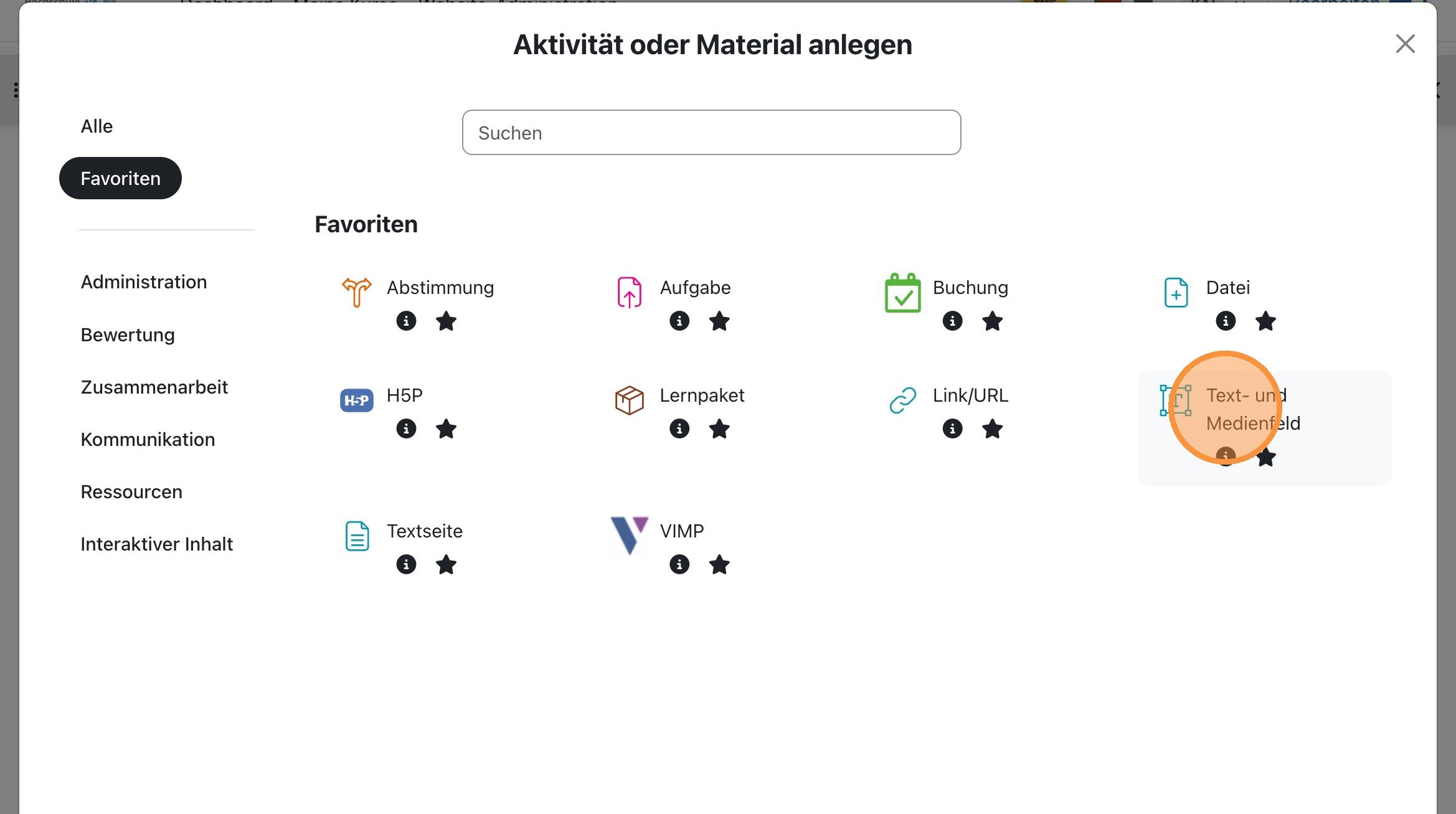 Text- und Medienfeld auswählen