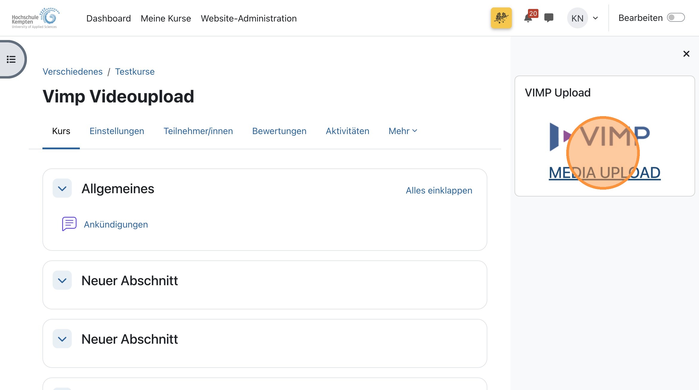 Vimp-Block in Seitenleiste