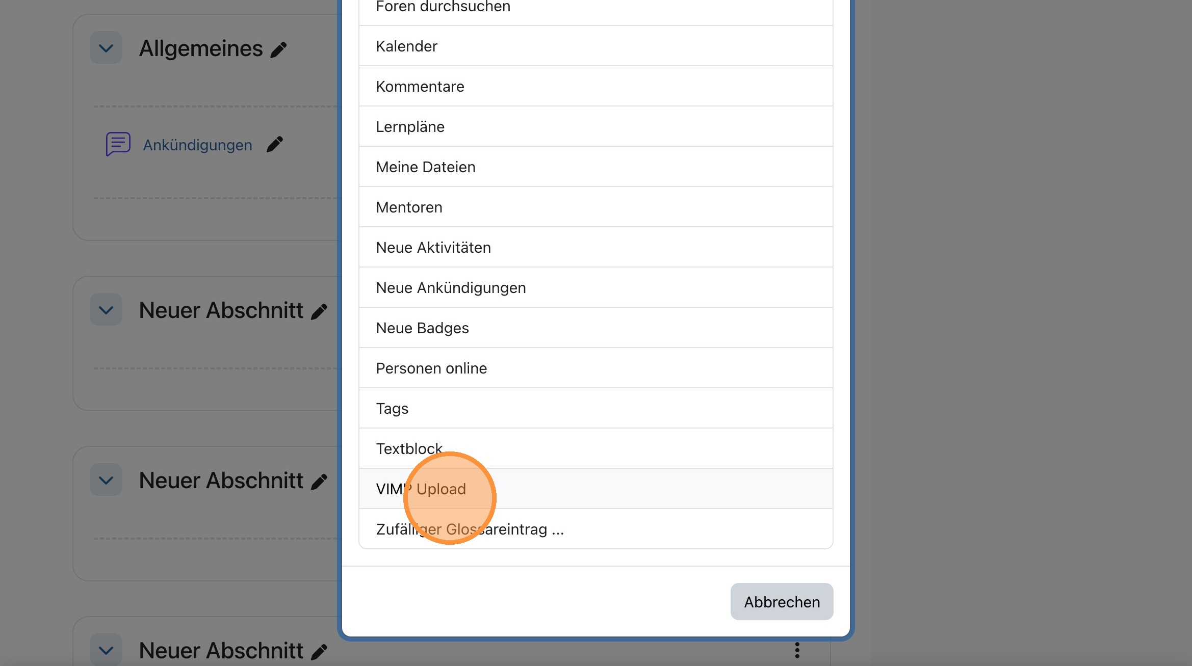 VIMP Upload auswählen